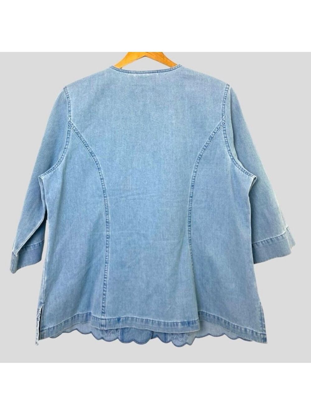 Lafei-Nier Western Denim Chambray Embroidered Top Women’s L Rhinestone Blouse - Picture 2 of 11